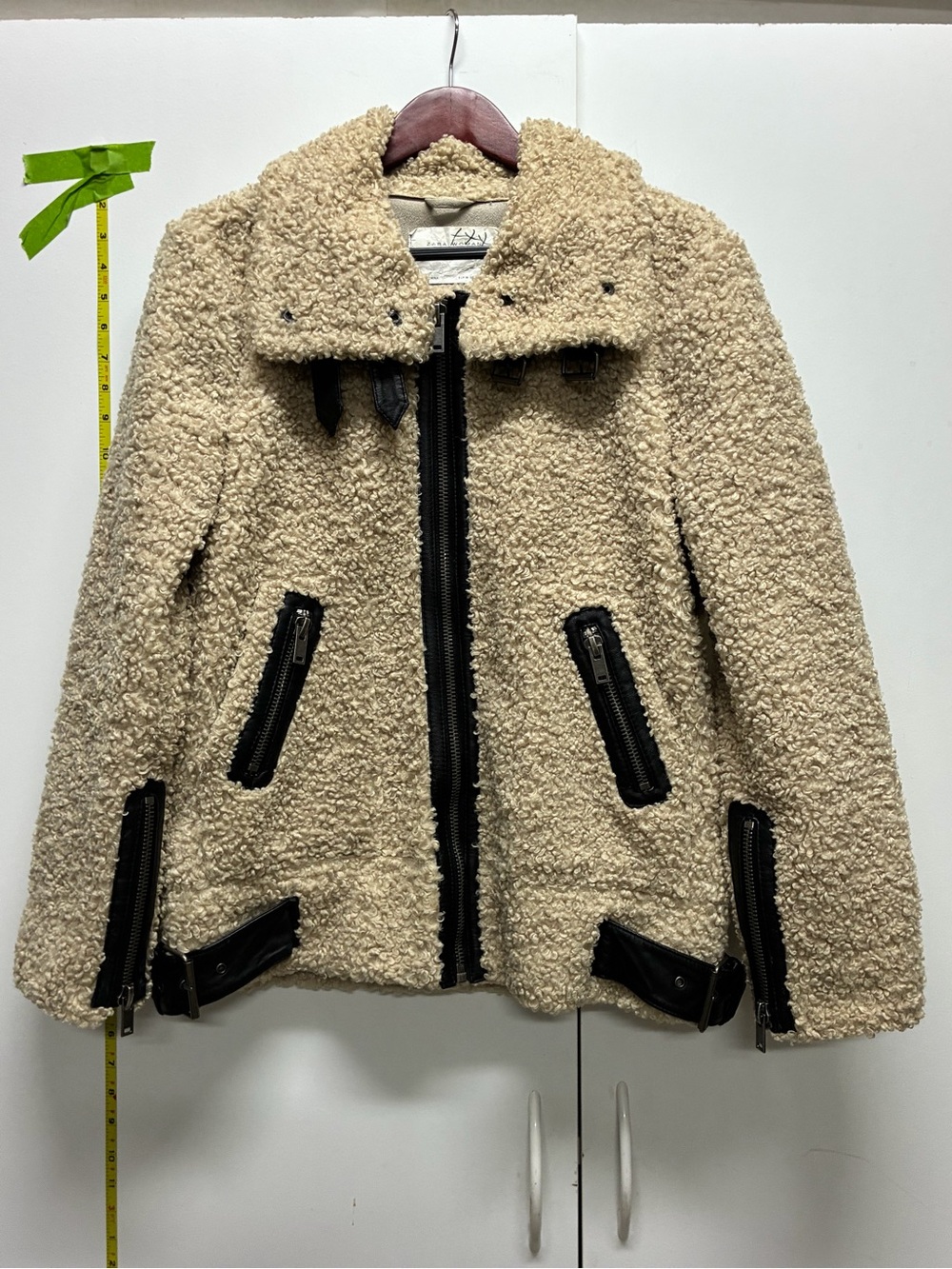 Zara Teddy Sherpa Zip Moto Jacket - Cream